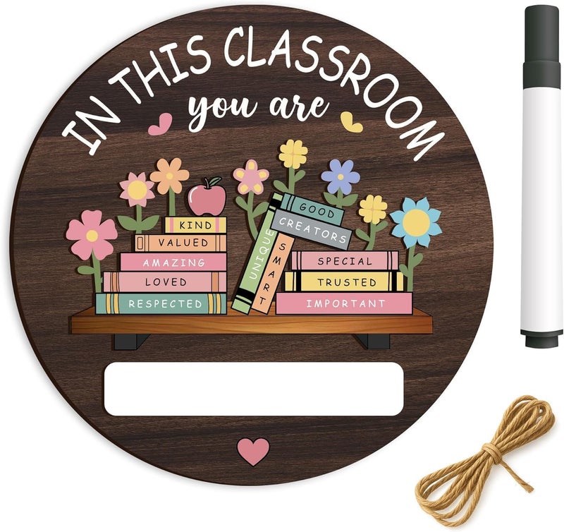 Musemory Personalized Teacher Door Sign with Writable Name – Custom Boho Classroom Decor, Back to School Welcome Sign for Kindergarten, Preschool, Middle School, Teacher Gift with Desk Stand & Marker - Image 1